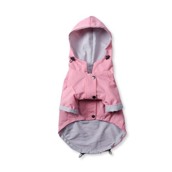 Small Breed Size 2XL Pink Raincoat with Grey and White Pinstripe Lining - Picture 3 of 9
